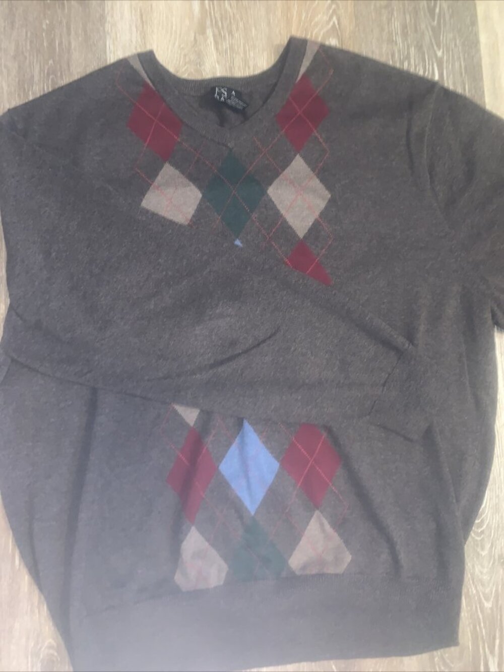 Joseph A Banks Grey Wool Men's Argyle Sweater Size XL Diamond Print